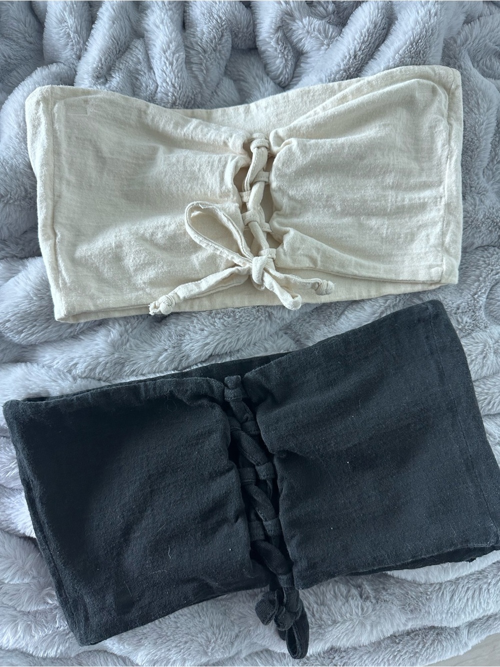 Black and Cream Linen Bandeau Tops